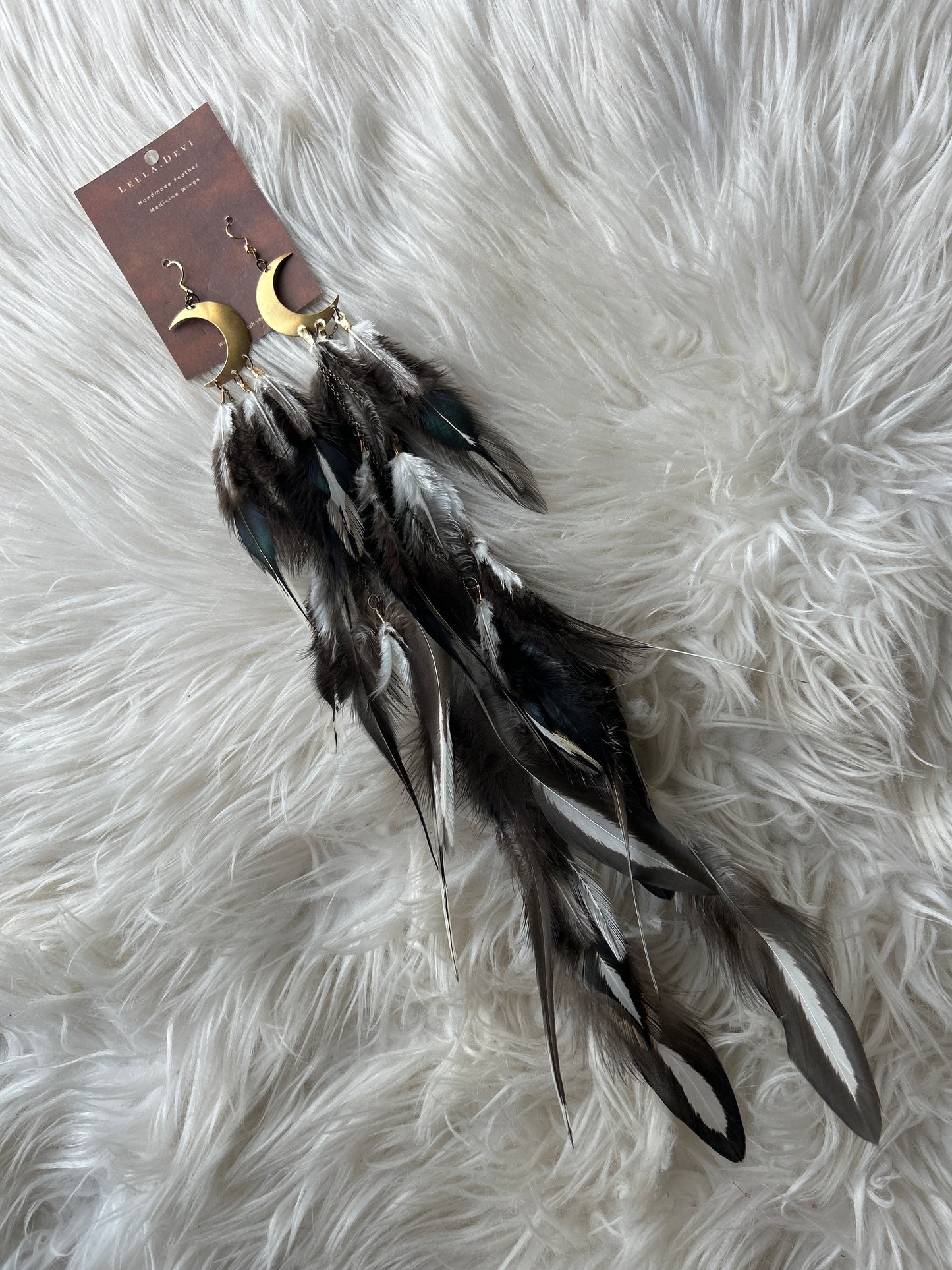 Leela Devi Moon Feather Earrings