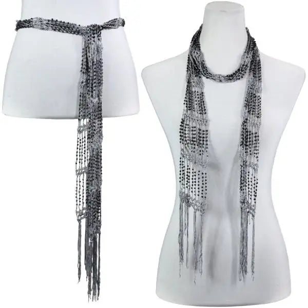 Beaded Scarf Charcoal w/Black Beads