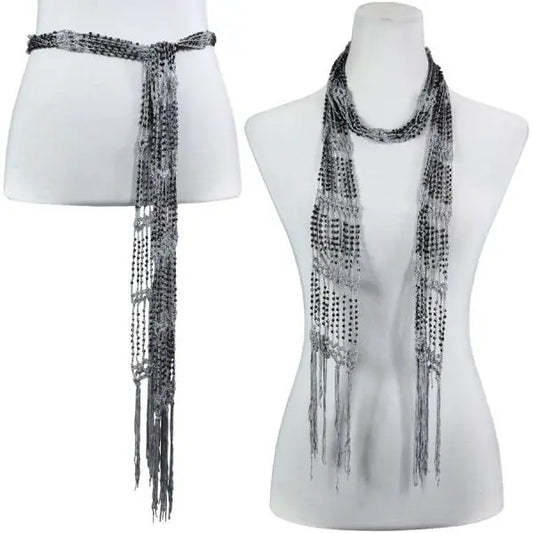 Beaded Scarf Charcoal w/Black Beads