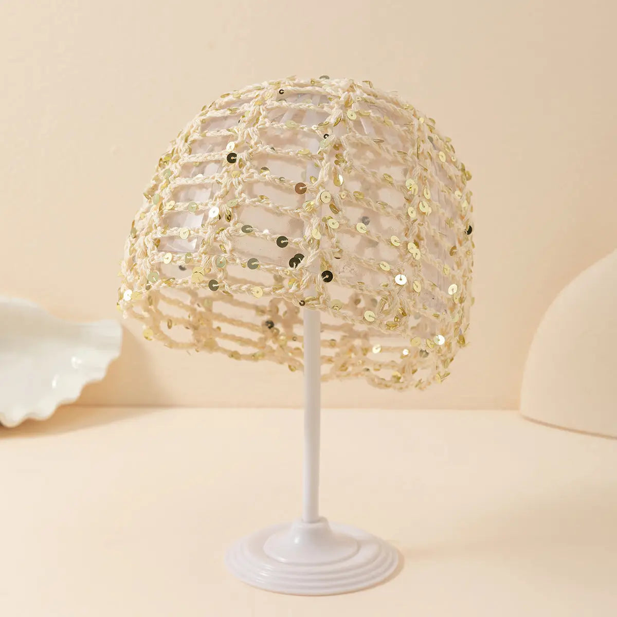 Sequined Net Hat - Beige