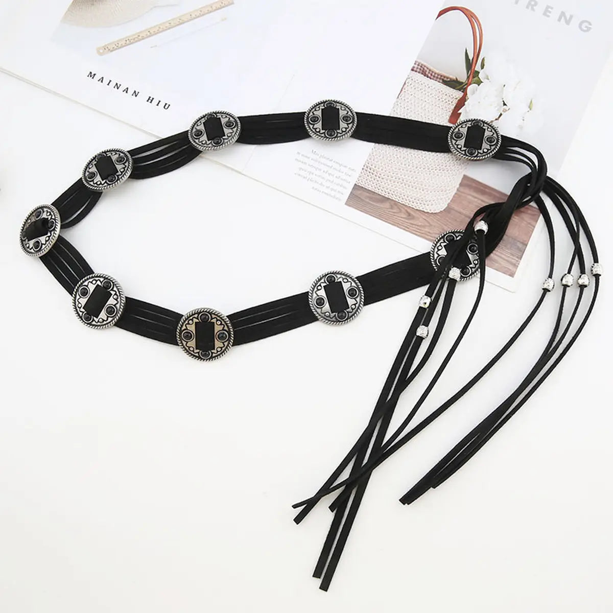 Vintage Bohemian Embellished Belt - Black