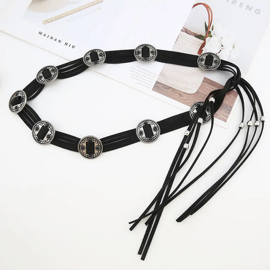 Vintage Bohemian Embellished Belt - Black
