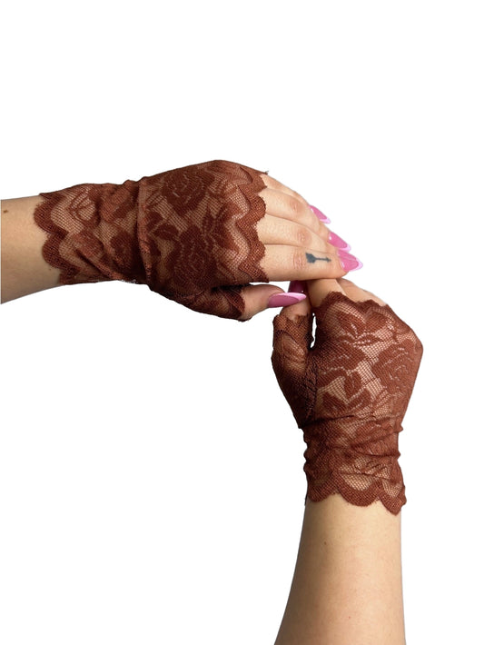 Short Lace Gloves - Brown