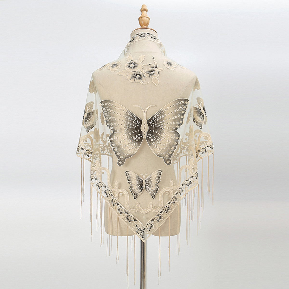 Lace Butterfly Triangle Shawl - Beige