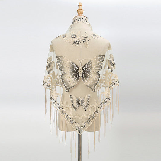 Lace Butterfly Triangle Shawl - Beige