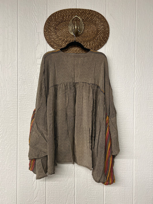 Crepe Sari Bell Sleeve Golddust Crop 0426 017