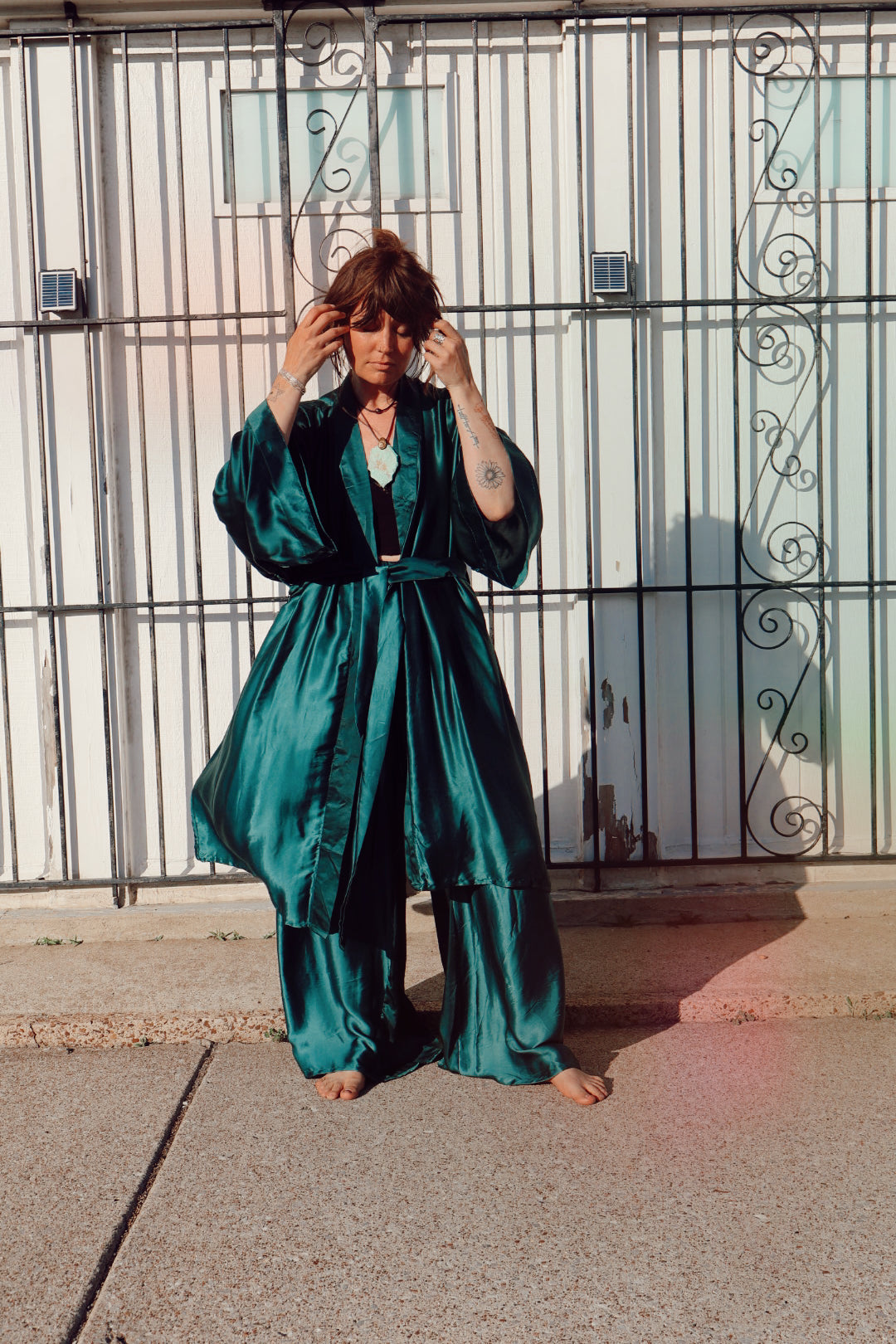 Stardust Silk Kimono - Emerald - Kantha Bae