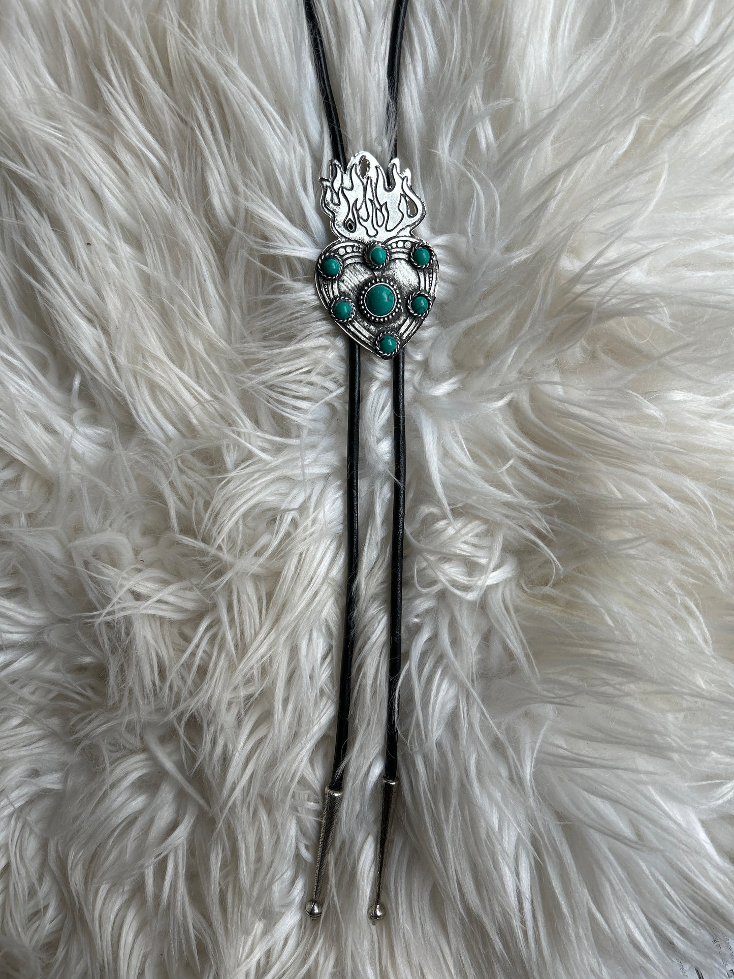 Flaming Heart with Turquoise Bolo Tie