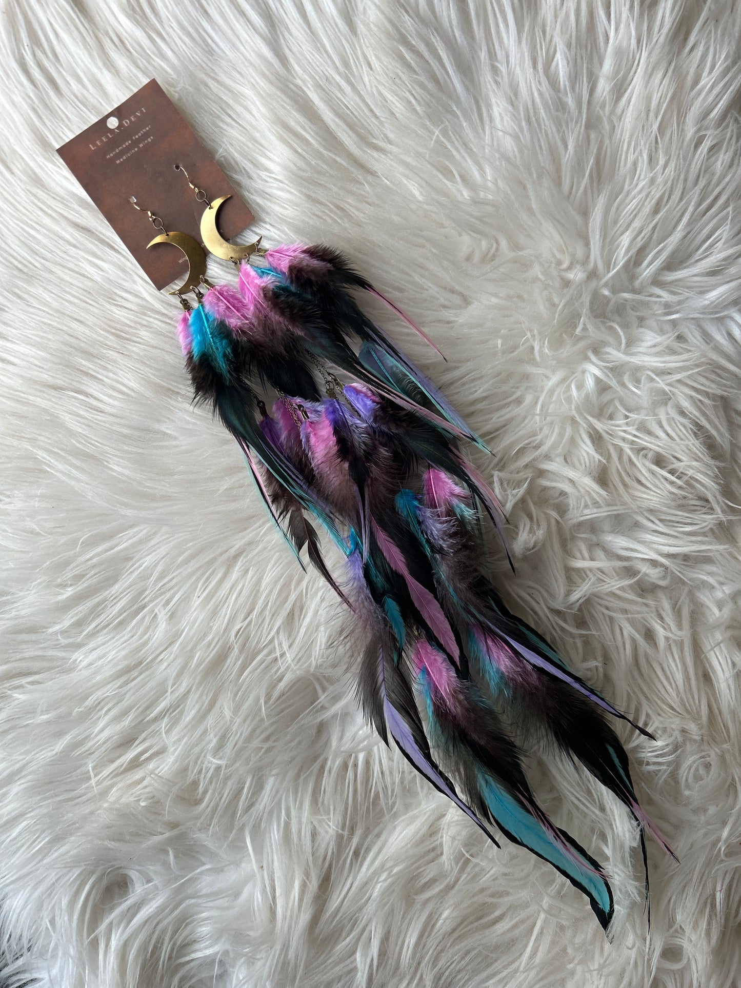 Leela Devi Moon Feather Earrings