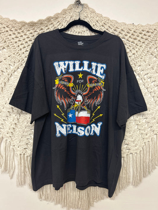 O/S Willie Nelson Born For Trouble Off Black Oversized Tee -003