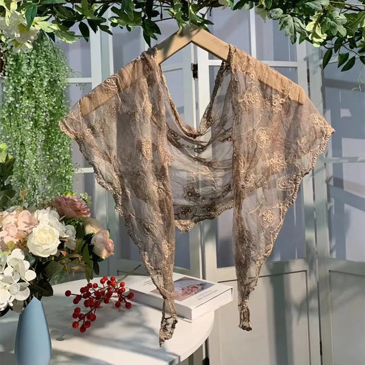 Lace Embroidered Scarf - Khaki 0426 001