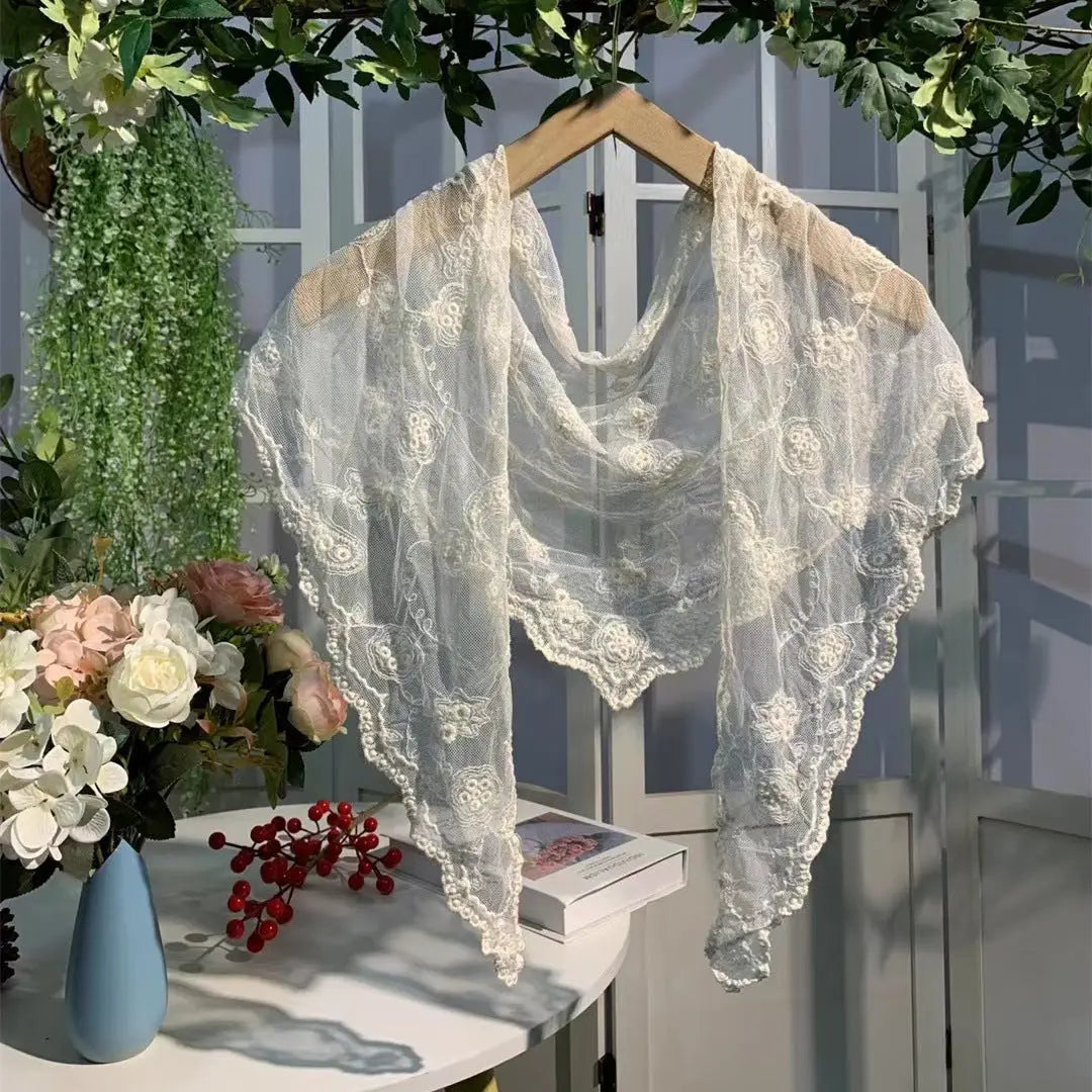 Lace Embroidered Scarf - Beige 0426 001