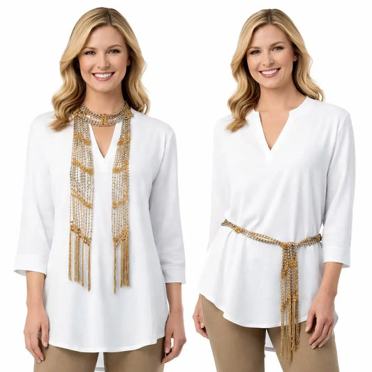 Beaded Scarf Harvest Gold w/Silver Beads