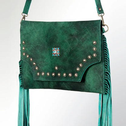 Suede Fringe Bag - Green 0426 001