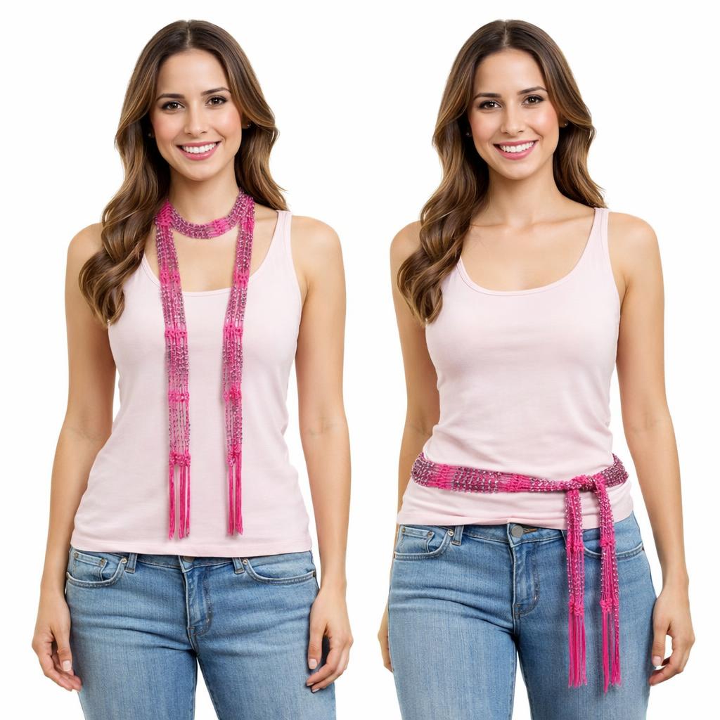 Beaded Scarf Magenta w/Silver Beads