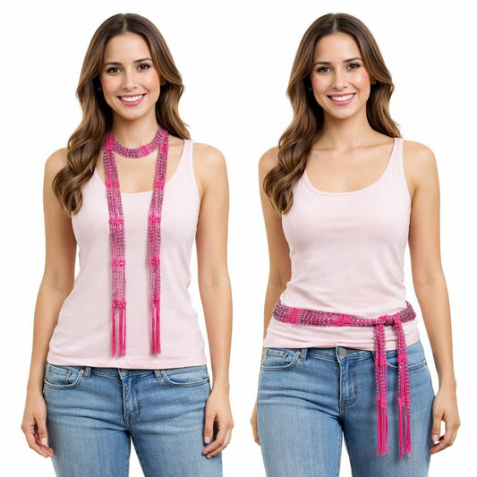 Beaded Scarf Magenta w/Silver Beads