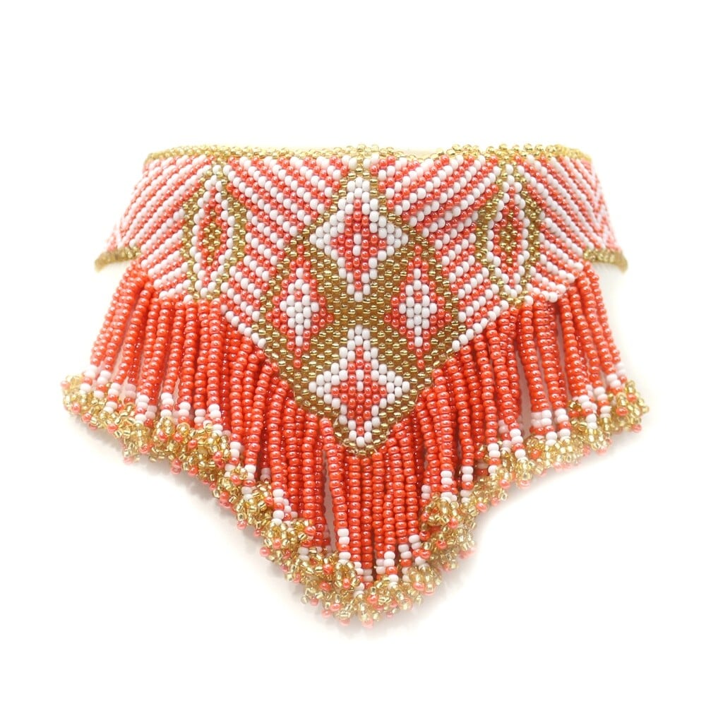 Orange Gold White Seed Bead Choker & Earrings