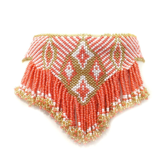 Orange Gold White Seed Bead Choker & Earrings