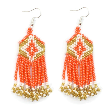 Orange Gold White Seed Bead Choker & Earrings