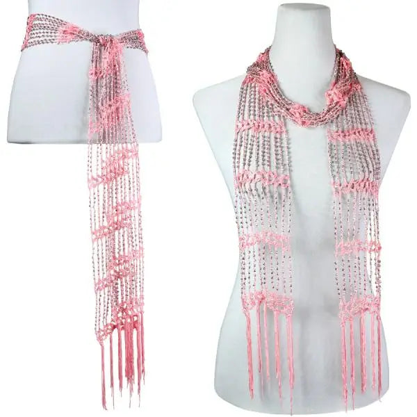 Beaded Scarf Pink w/Silver Beads