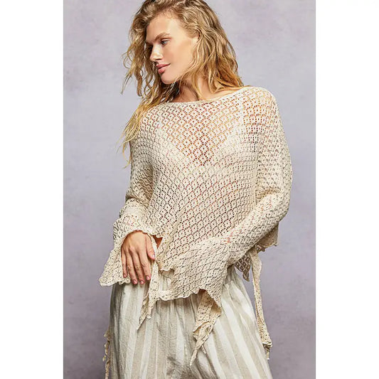 Crochet Raw Edge Top Cream
