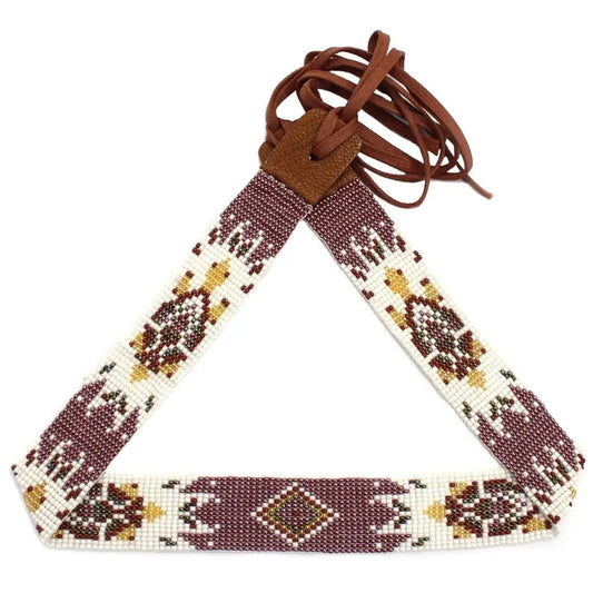 Brown & White Seed Bead Turtle Hat Band