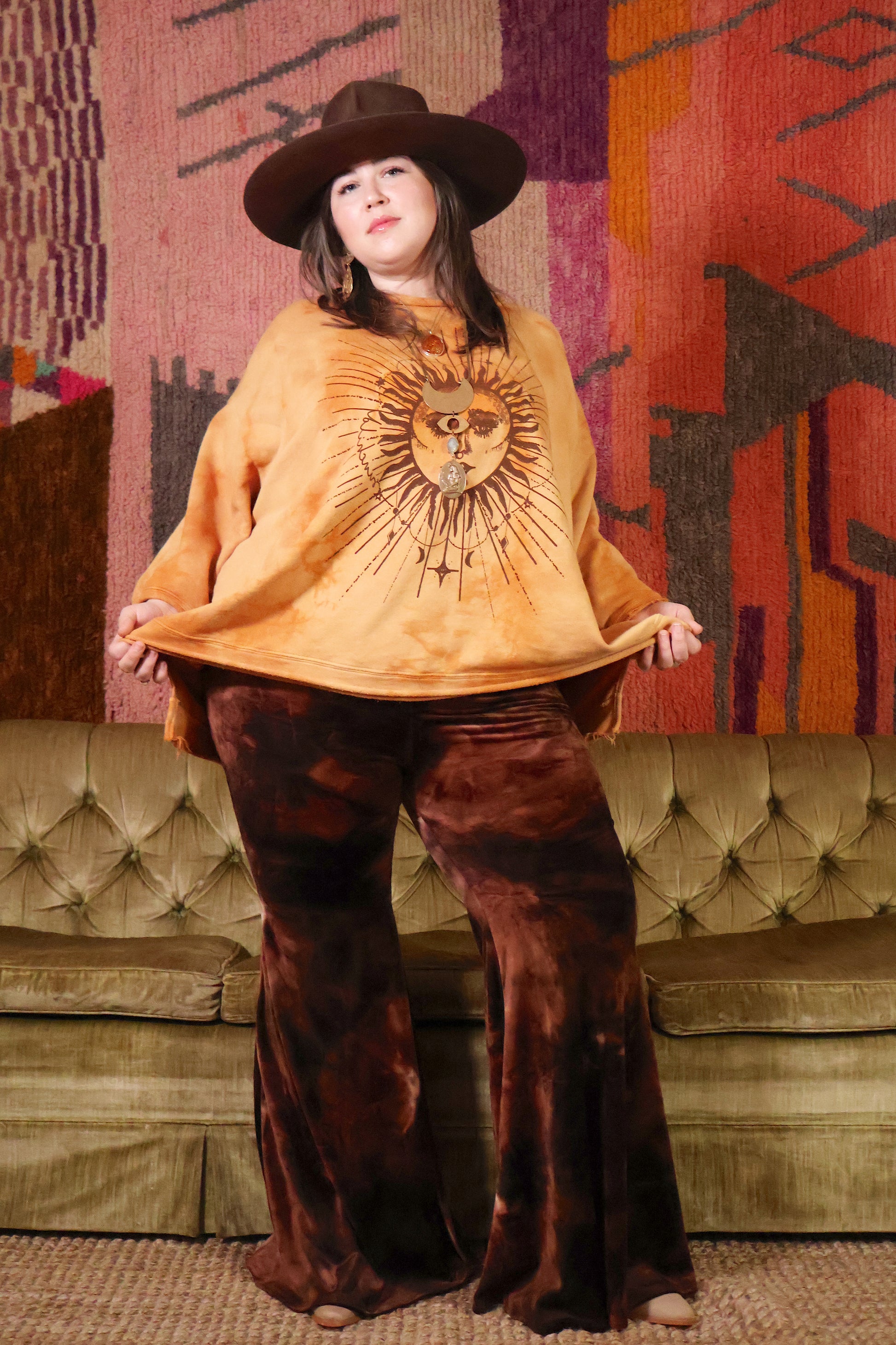 Tie Dye Ultra Stretch Velvet Bells - Brown - Kantha Bae