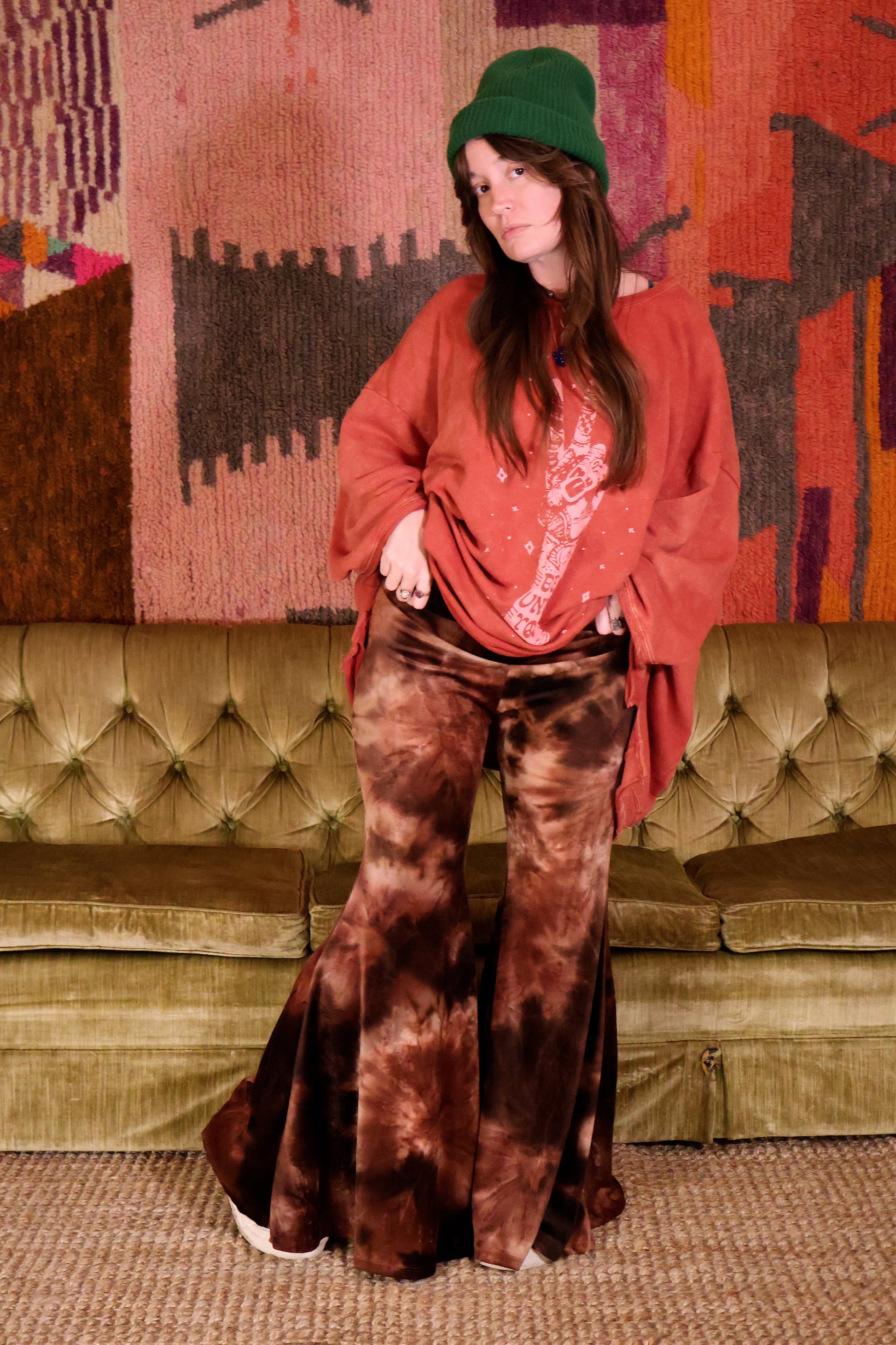Tie Dye Ultra Stretch Velvet Bells - Brown - Kantha Bae