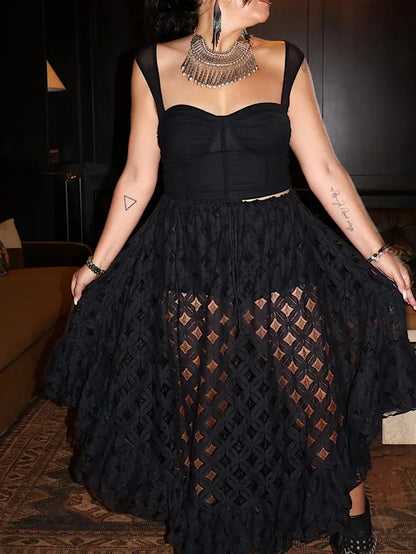 Crochet Wild Rose Skirt - Black
