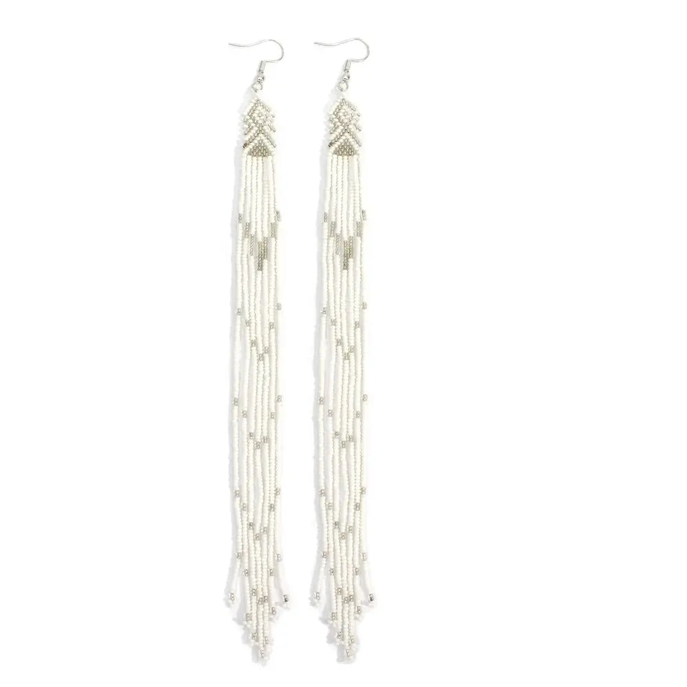 White & Silver Beaded Earrings