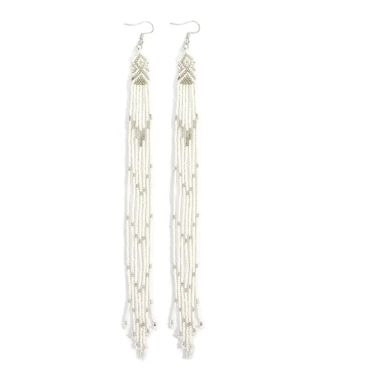 White & Silver Beaded Earrings
