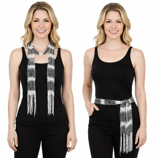 Beaded Scarf White w/Black Beads