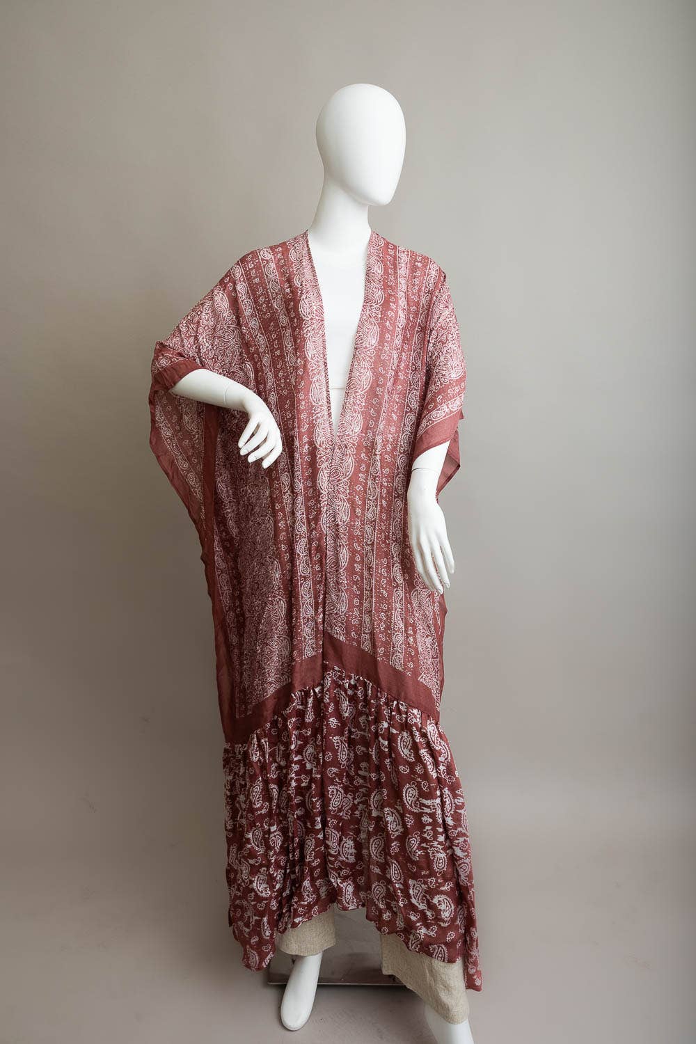 Paisley Free Flow Longline Kimono: Vintage Wine - Kantha Bae