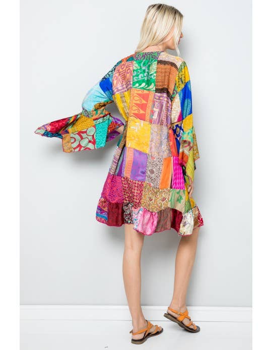Mixed Patchworks kimono (KT-1274): Free Size - Kantha Bae