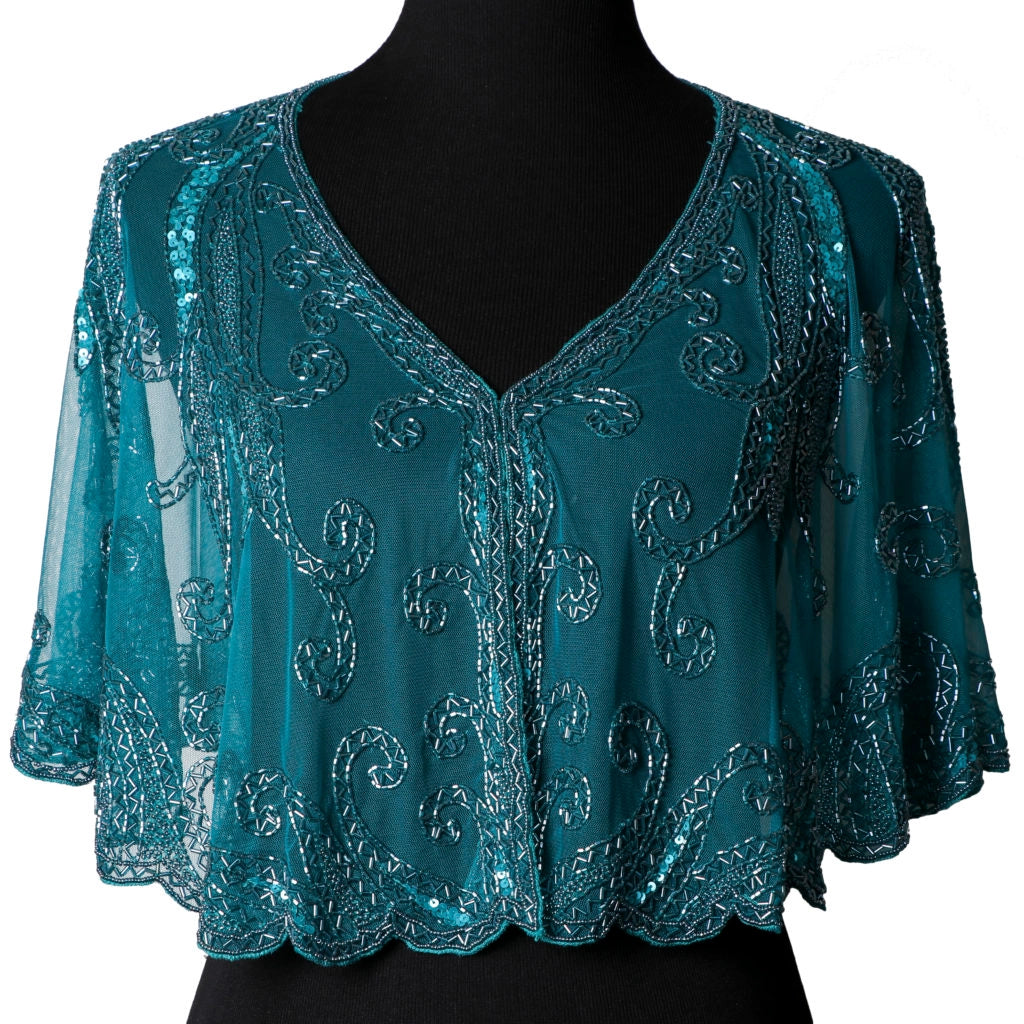 Beaded Flapper Cape TEAL