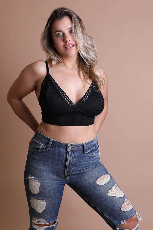 XL Plus Size Waistband Loop Lace Brami - Black -001