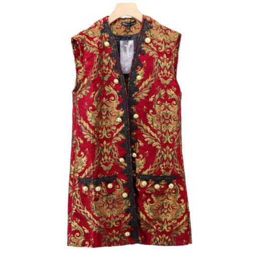 Brocade and lace trim pirate vest RED