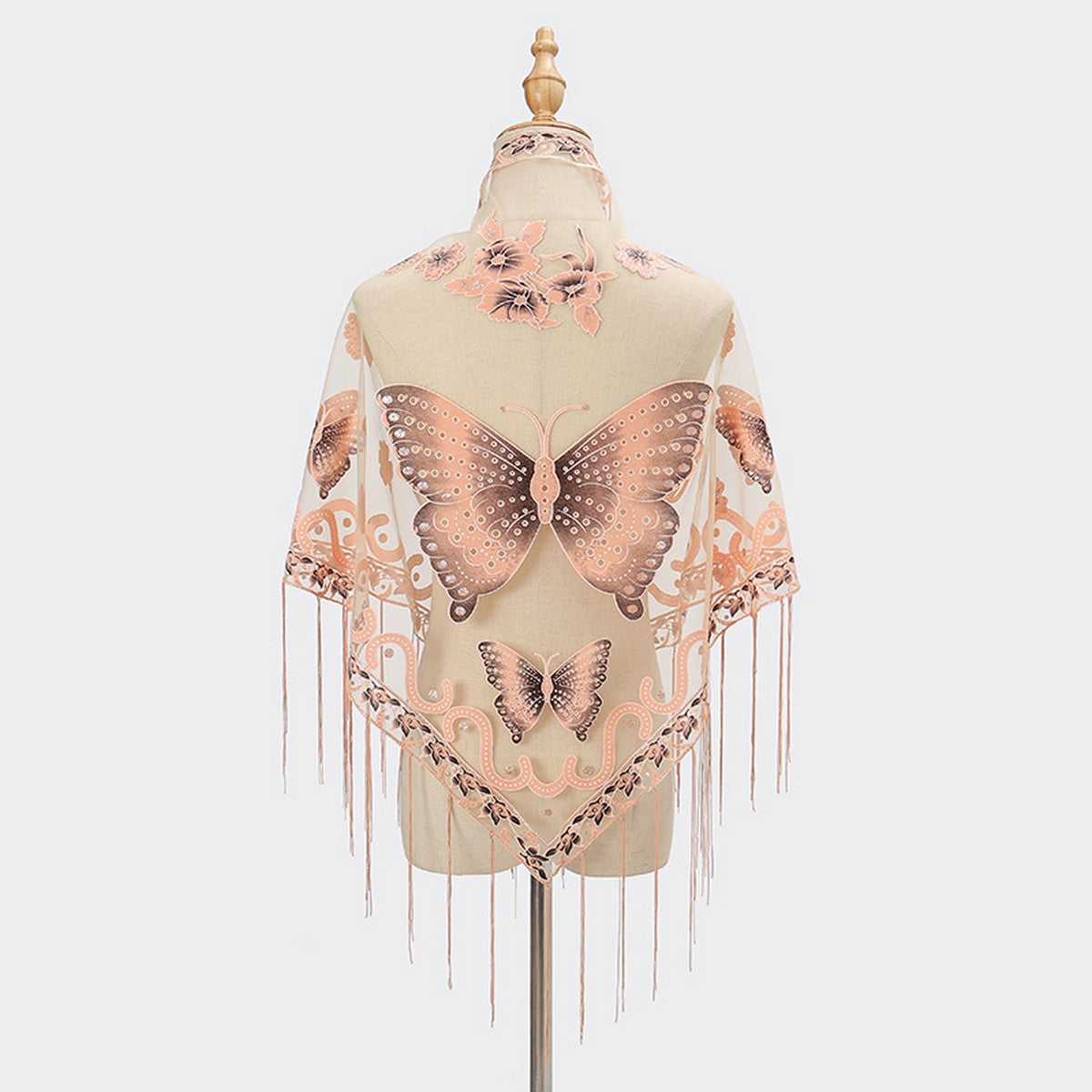 Lace Butterfly Triangle Shawl - Peach Mocha