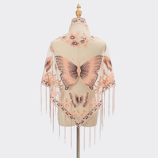 Lace Butterfly Triangle Shawl - Peach Mocha
