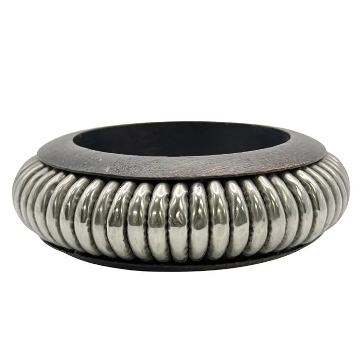Wood & Silver Coil Bangle
