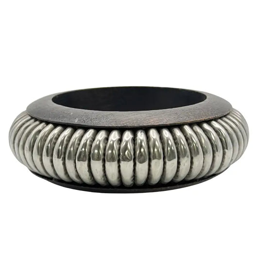 Wood & Silver Coil Bangle