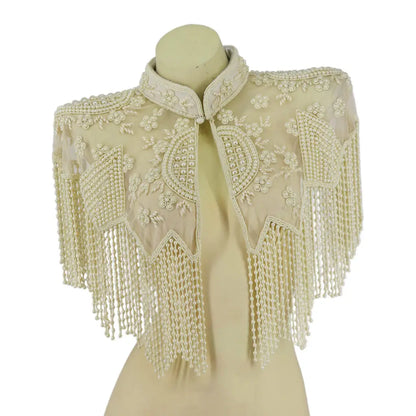 Beaded Shawl with Collar - Cream