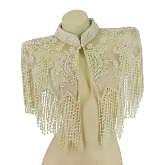 Beaded Shawl with Collar - Cream