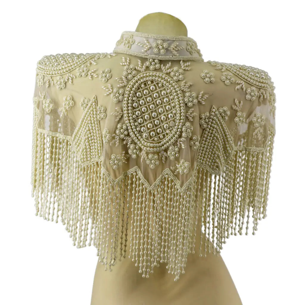 Beaded Shawl with Collar - Cream