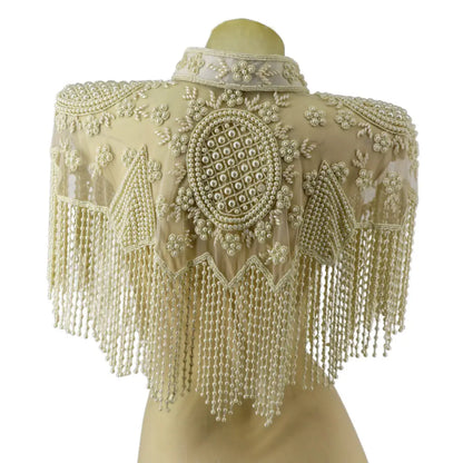 Beaded Shawl with Collar - Cream