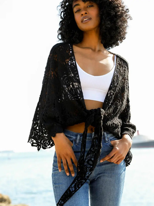 Crochet Kimono Wrap Black 0526 001