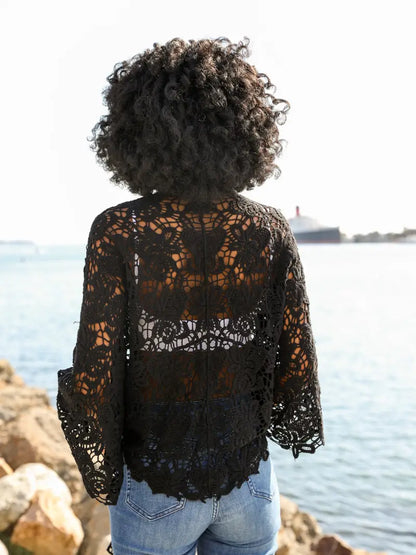 Crochet Kimono Wrap Black 0526 001