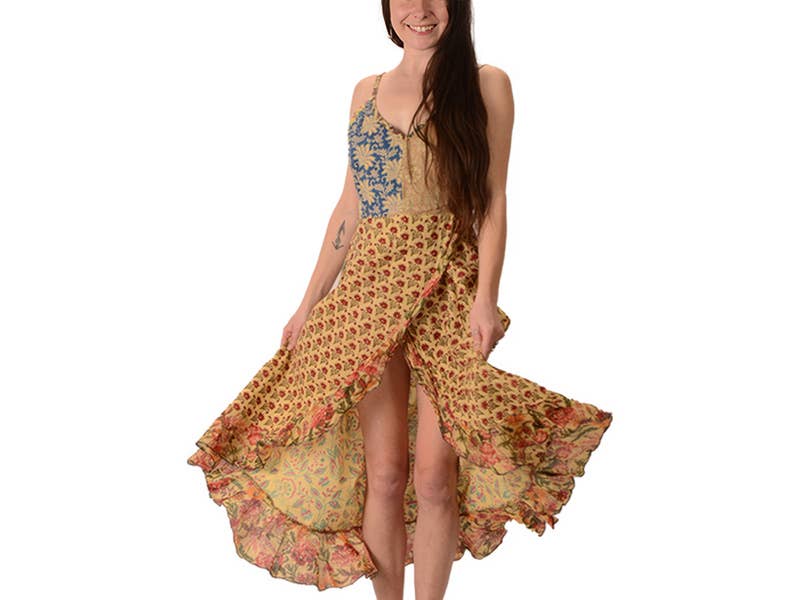 Cotton Print Faux Wrap String Dress: L/XL - Kantha Bae