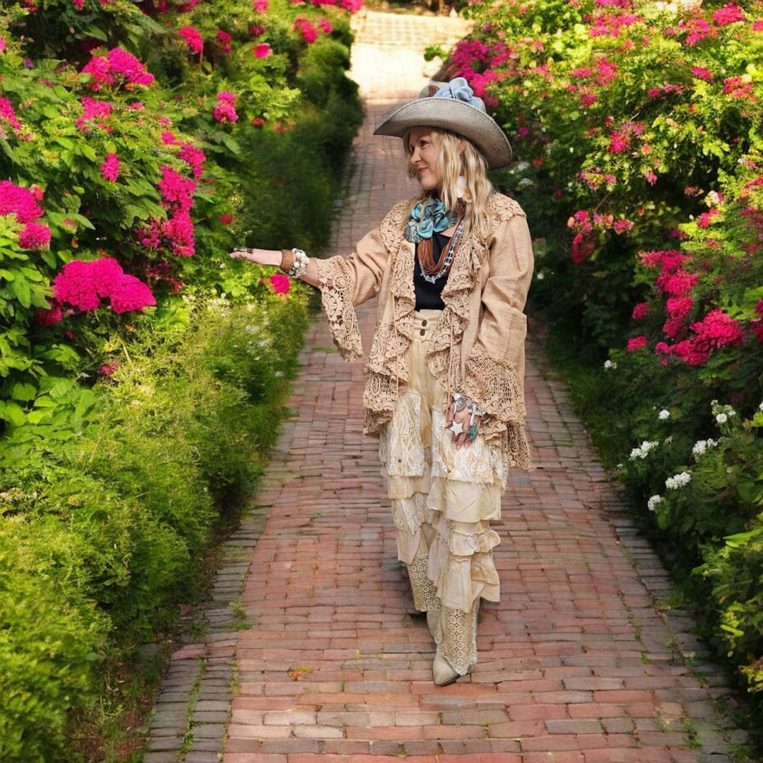 Rosie Straw Hat-Vintage White and Sage: Sage green/pink flower