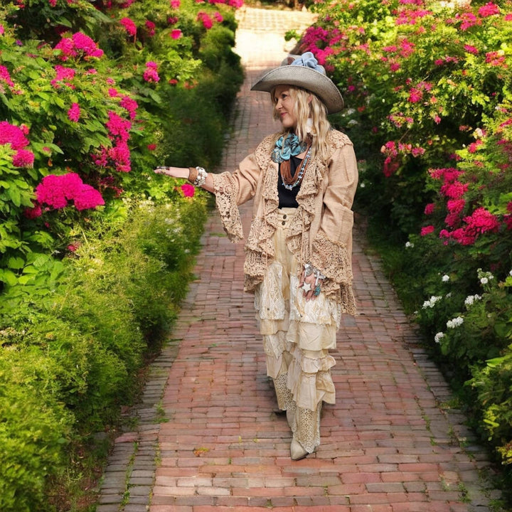 Rosie Straw Hat-Vintage White and Sage: Sage green/pink flower